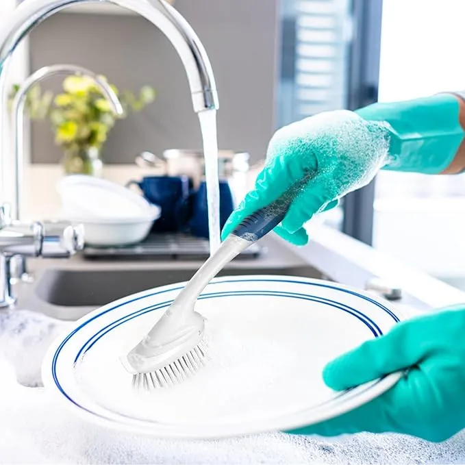 2-3 Pcs Dish Brush with Plastic Handle Built-in Scraper, Replaceable Brush Scrubbing Brush