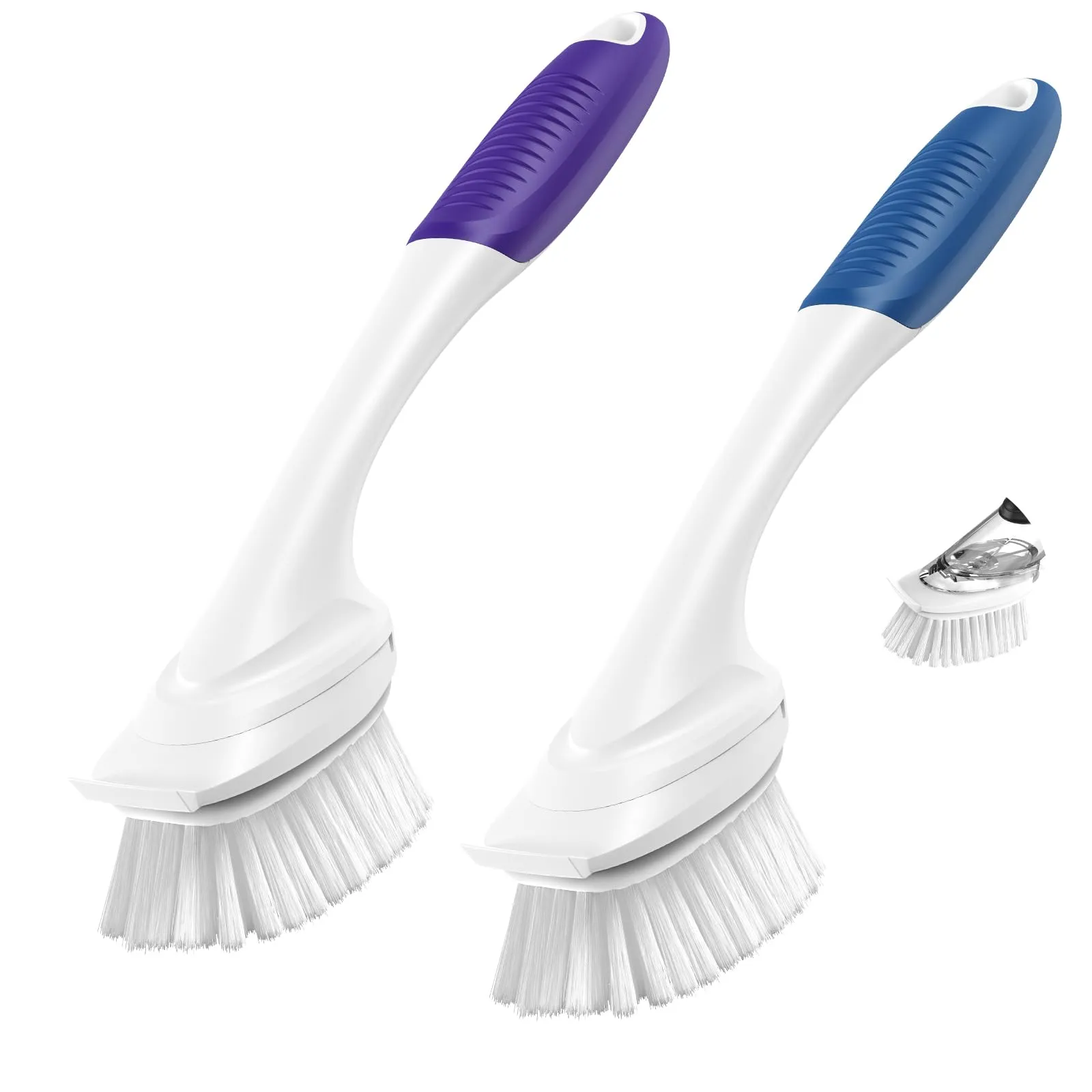 2-3 Pcs Dish Brush with Plastic Handle Built-in Scraper, Replaceable Brush Scrubbing Brush
