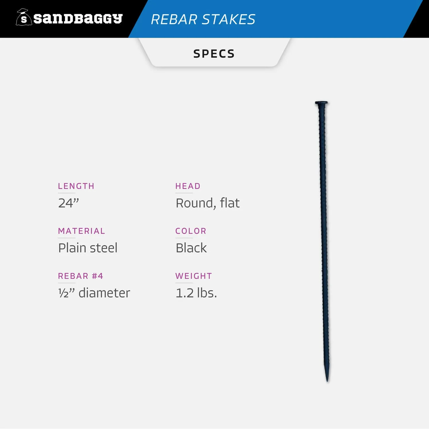 24" Steel Rebar Stakes with Nail Head - Garden Stakes (#4 Rebar)