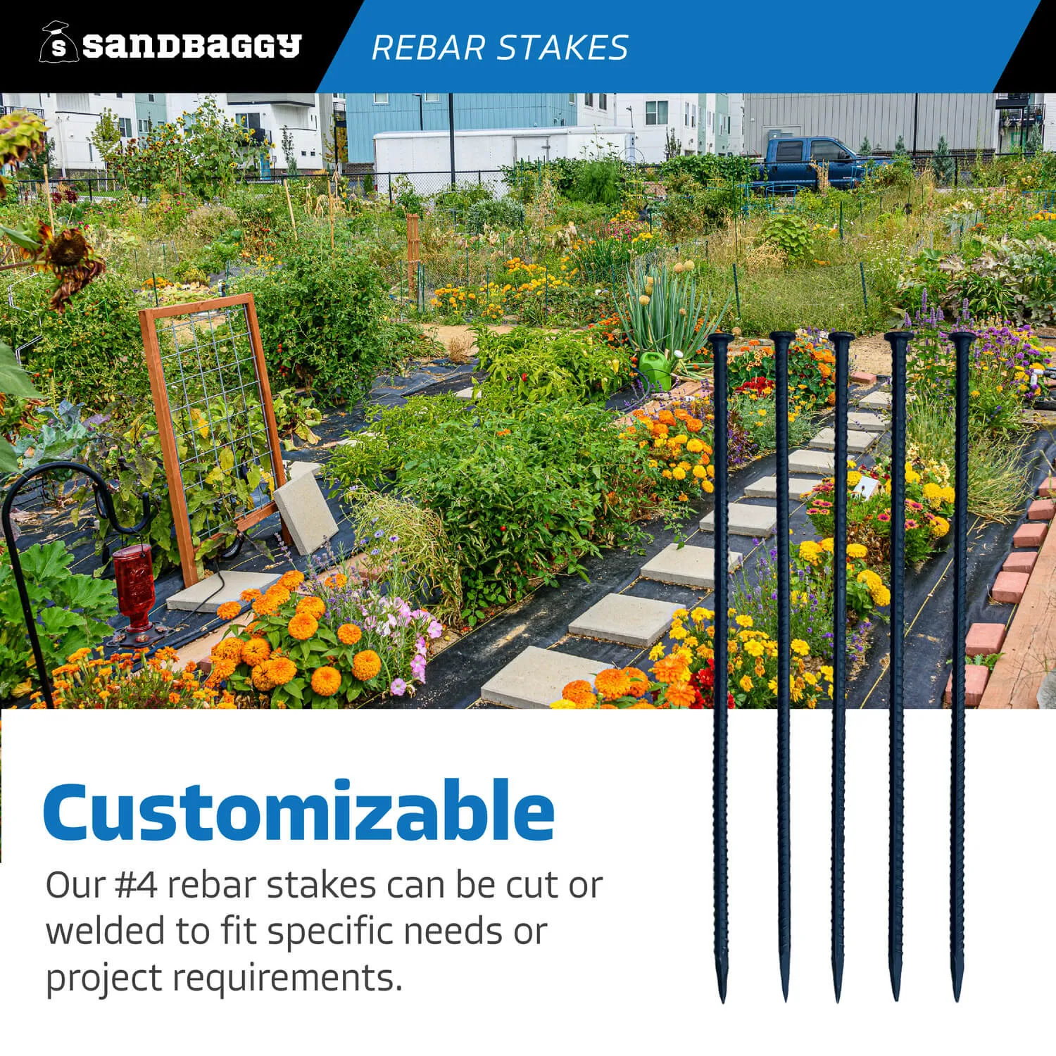 24" Steel Rebar Stakes with Nail Head - Garden Stakes (#4 Rebar)