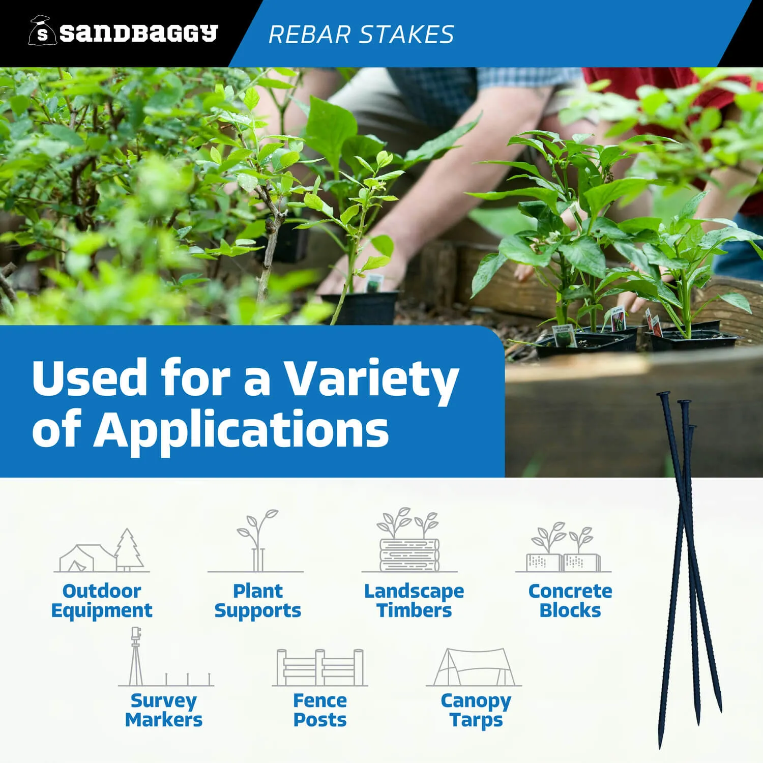 24" Steel Rebar Stakes with Nail Head - Garden Stakes (#4 Rebar)