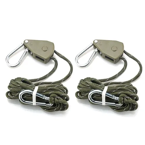 2pcs 15ft Ratchet Tie Down Rope Canopy Tent Tie Downs Strap Retractable Hanger with Hooks Reinforced Metal Gear for Camping Essentials 5/32"