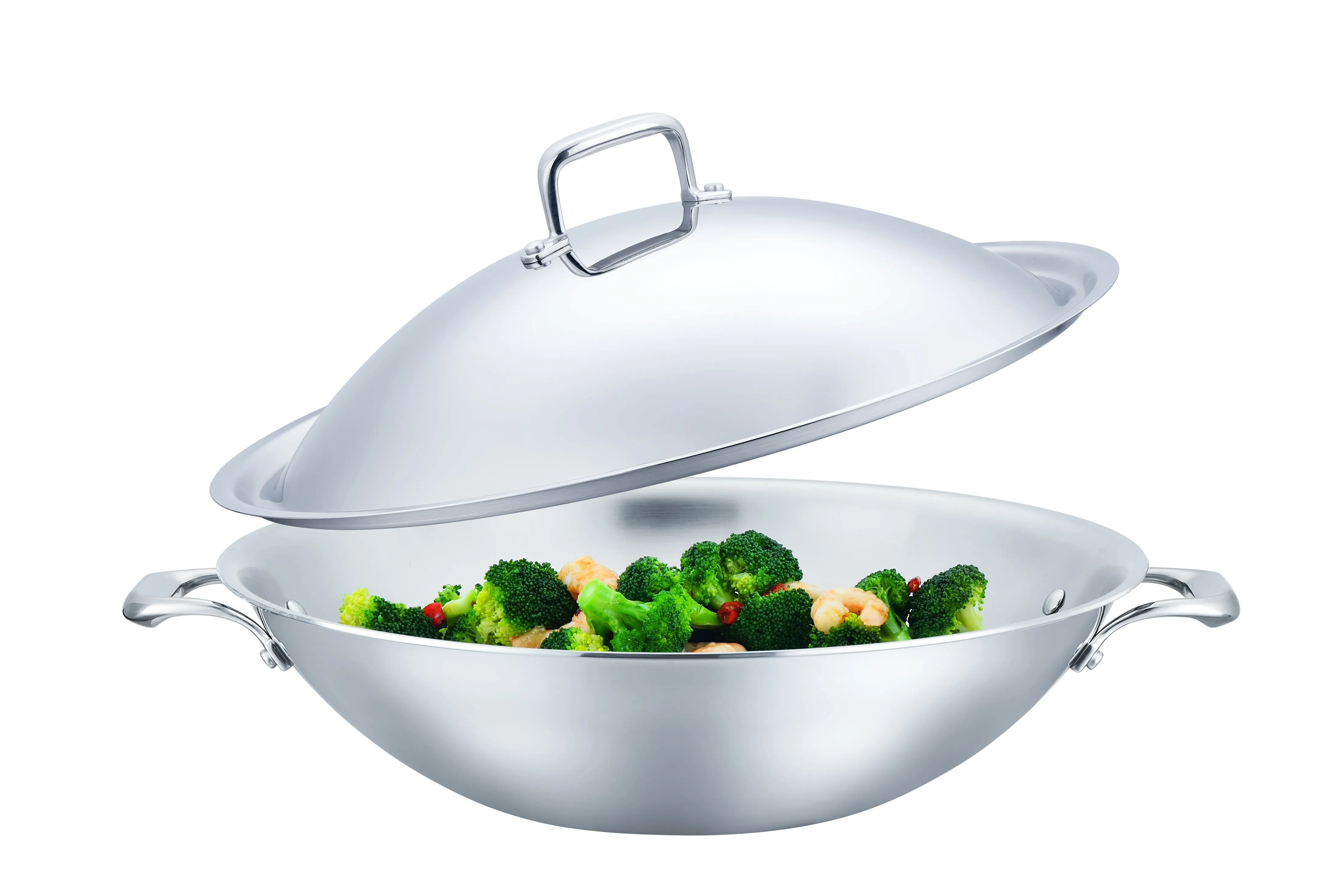316 Series - 15.75” 5ply Surgical Stainless Steel Flat-Bottomed Wok with Domed Cover