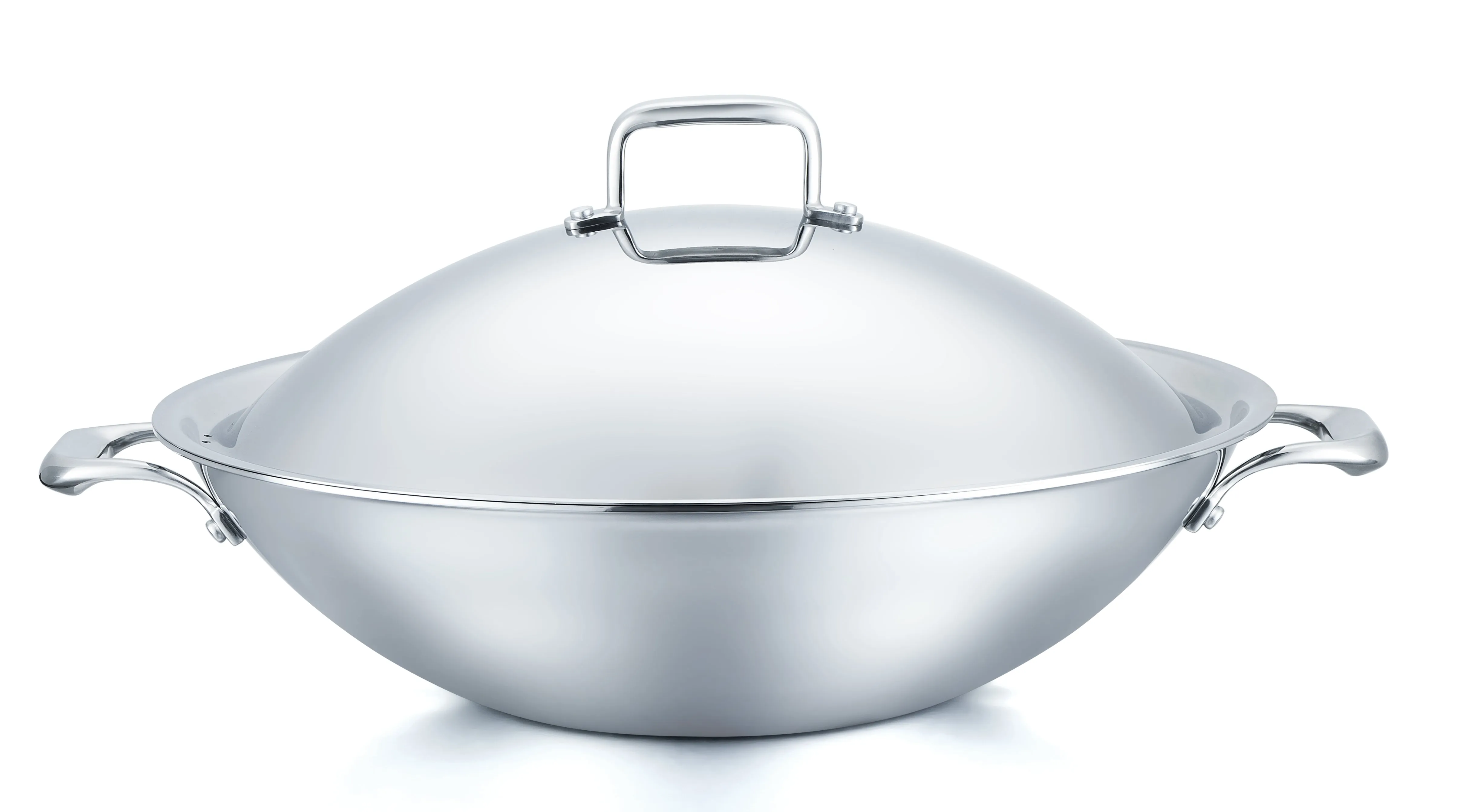 316 Series - 15.75” 5ply Surgical Stainless Steel Flat-Bottomed Wok with Domed Cover