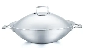316 Series - 15.75” 5ply Surgical Stainless Steel Flat-Bottomed Wok with Domed Cover