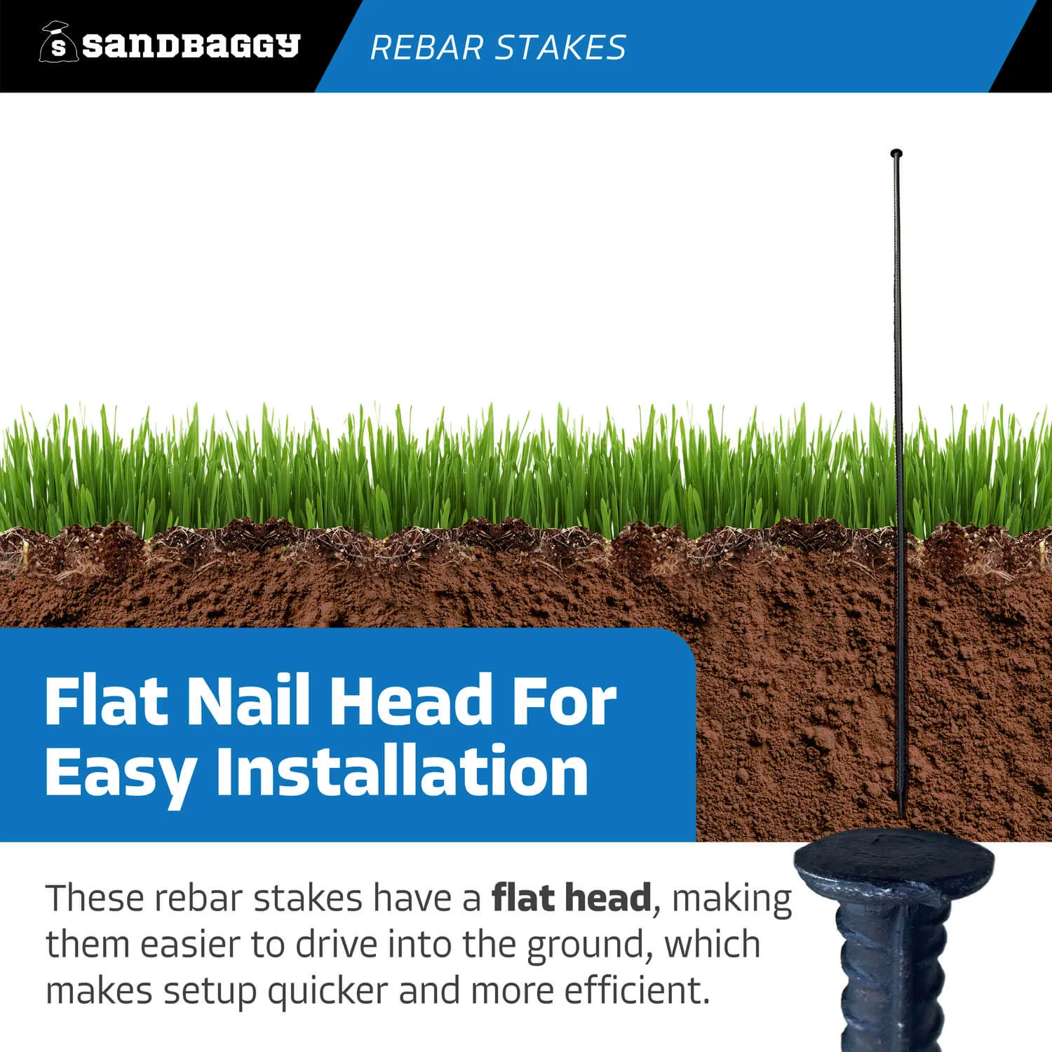 60" Steel Rebar Stakes with Nail Head - Garden Stakes (#4 Rebar)