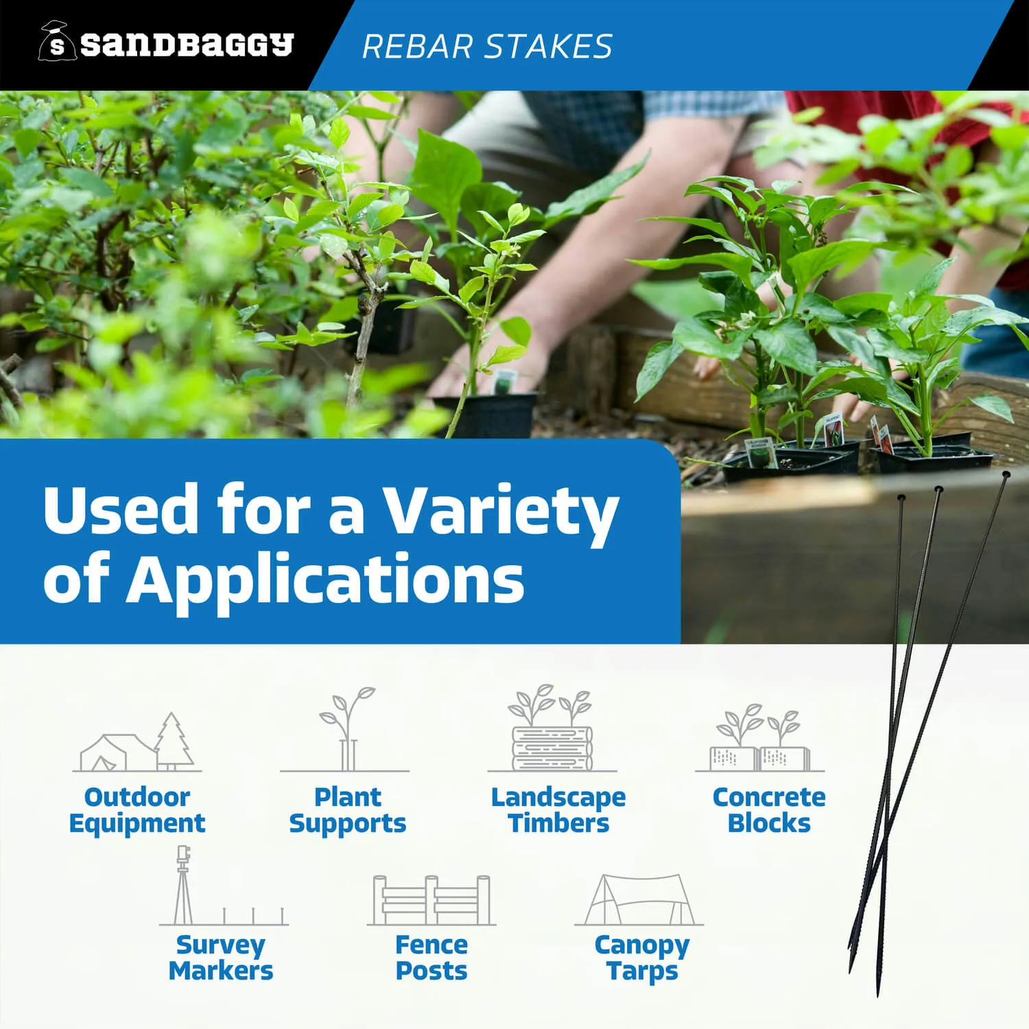 60" Steel Rebar Stakes with Nail Head - Garden Stakes (#4 Rebar)
