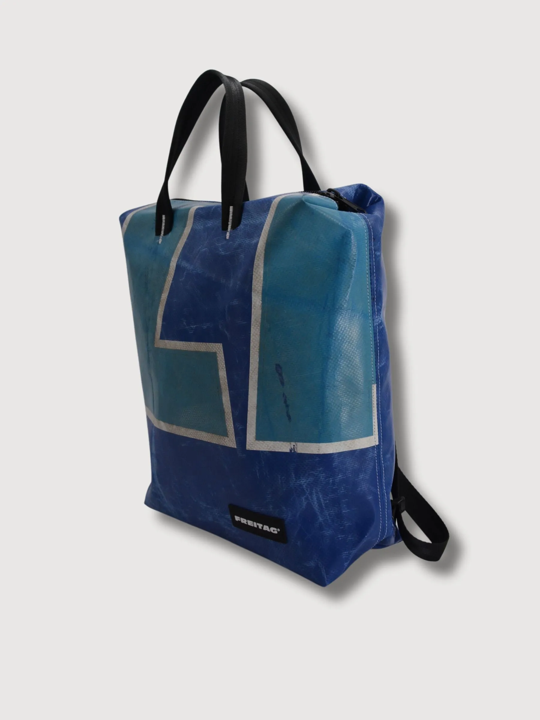 Backpack F201 Pete Blue Geometric Print In Used Truck Tarps | Freitag