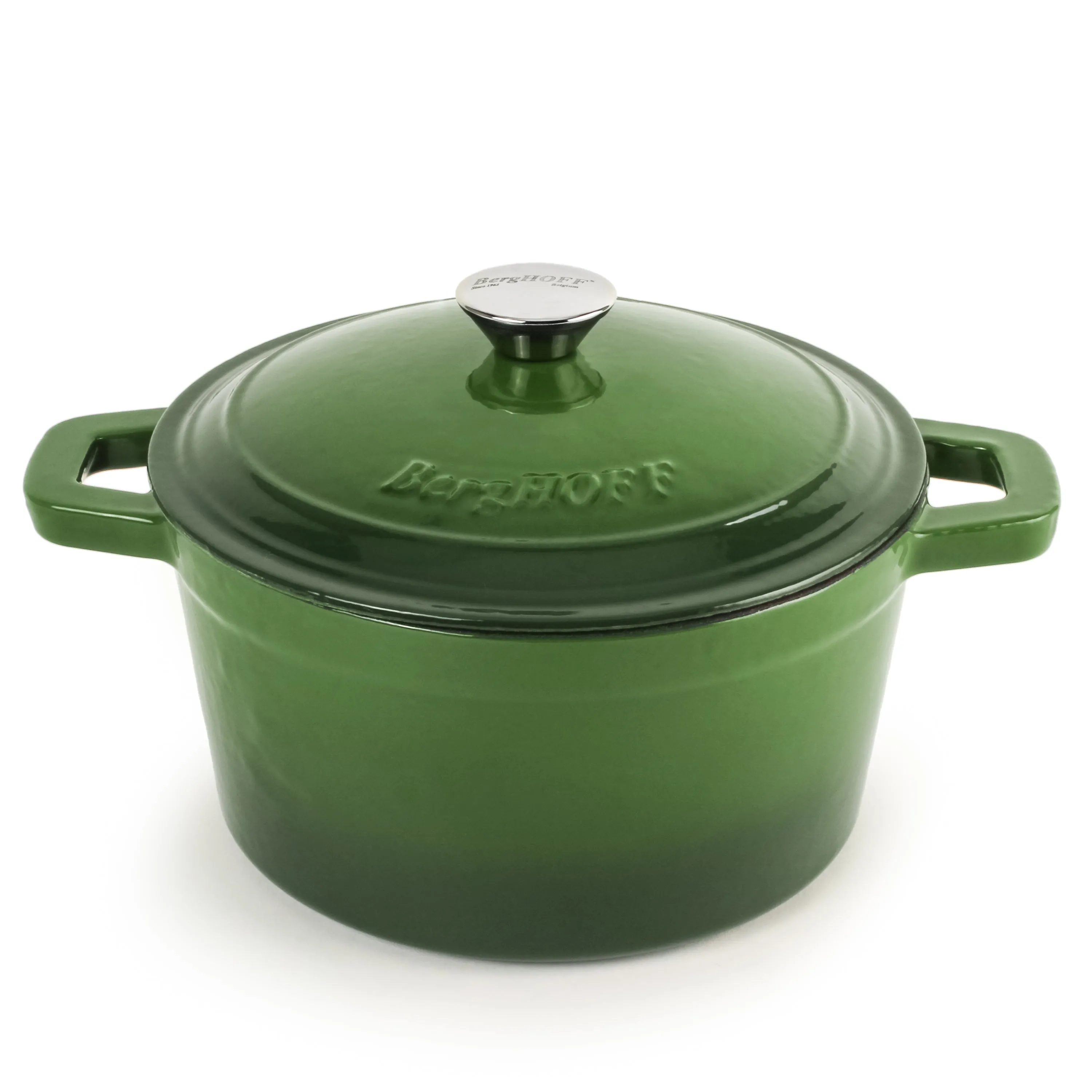 BergHOFF Neo 3pc Cast Iron Cookware Set, Grill Pan & Round Dutch Oven, Green