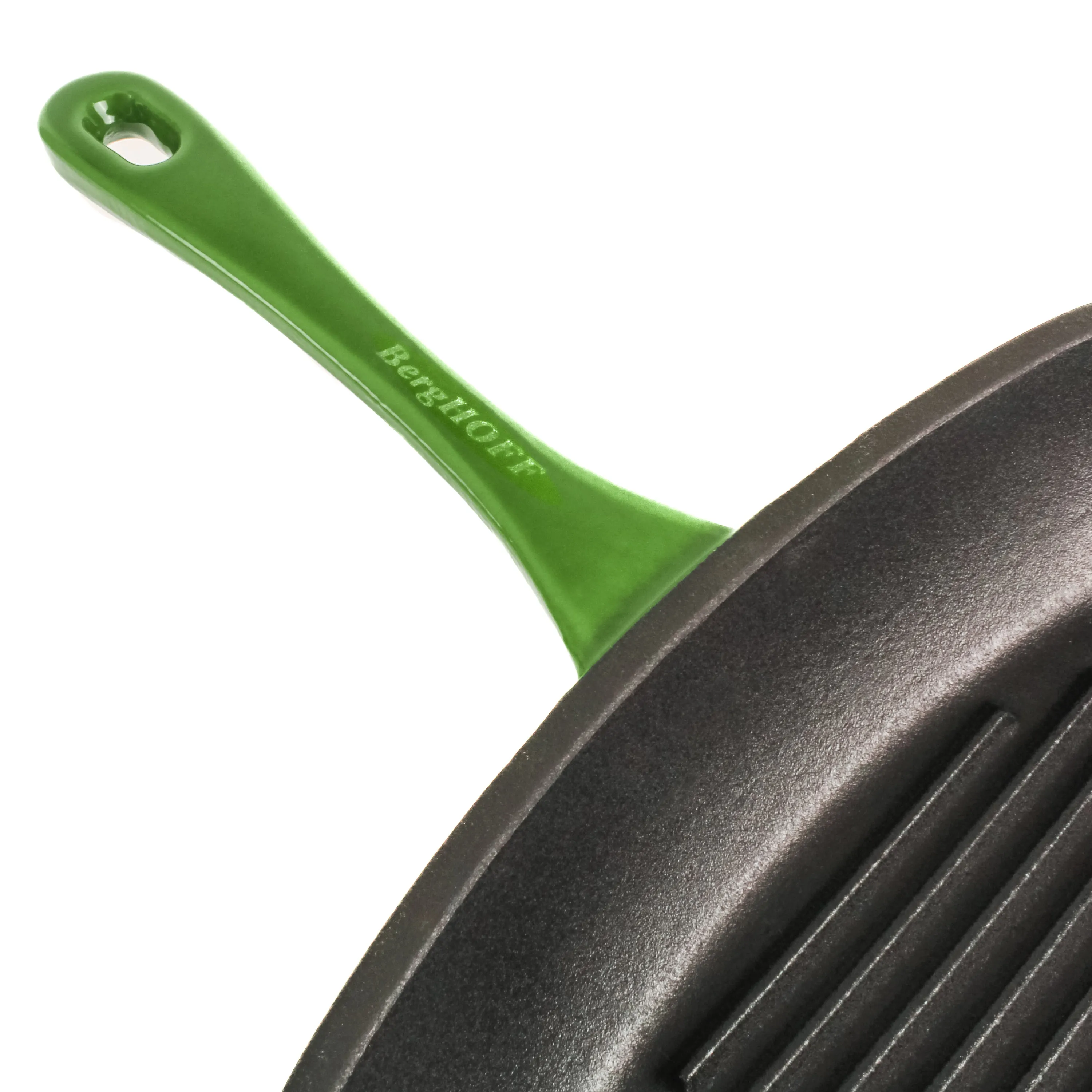 BergHOFF Neo 3pc Cast Iron Cookware Set, Grill Pan & Round Dutch Oven, Green