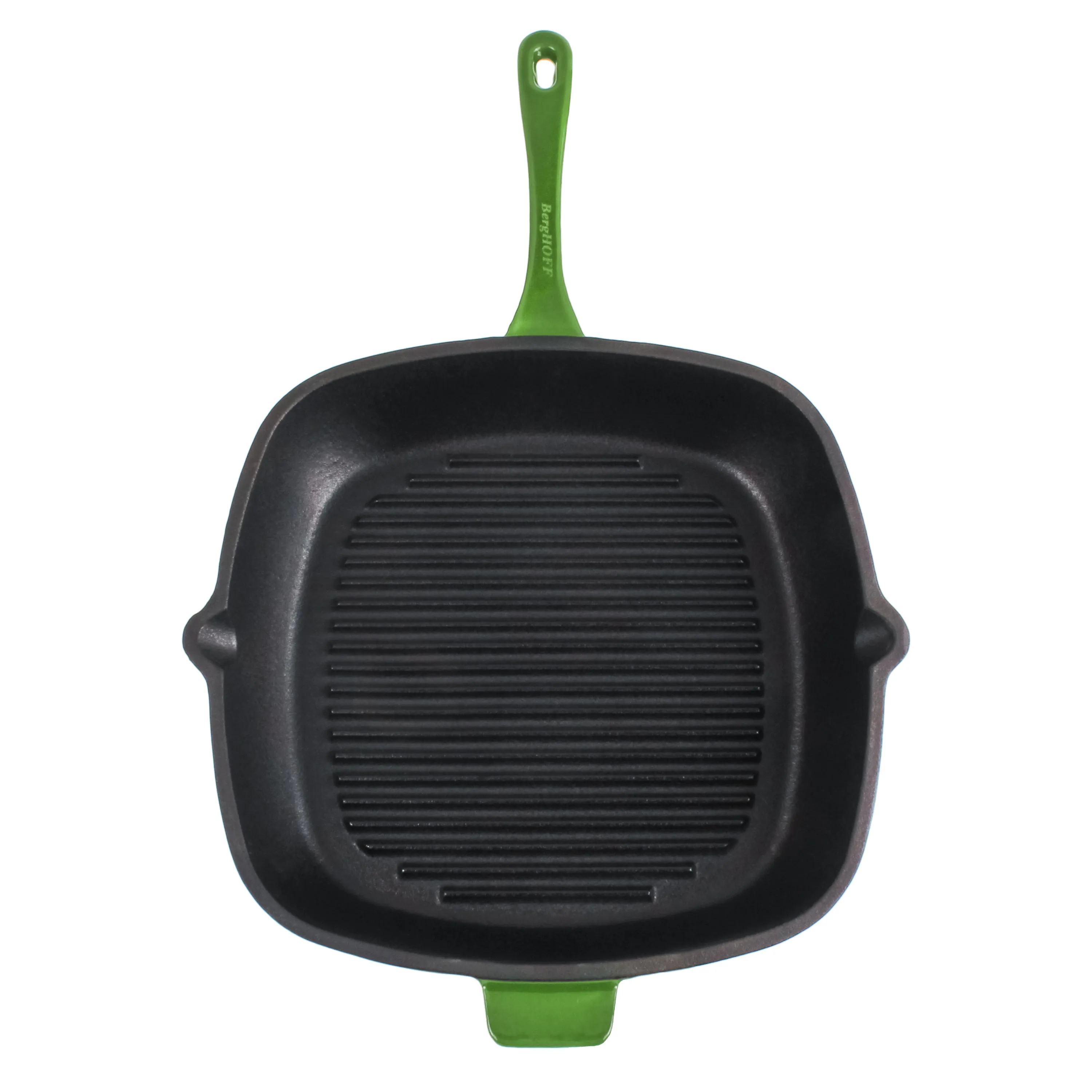 BergHOFF Neo 3pc Cast Iron Cookware Set, Grill Pan & Round Dutch Oven, Green