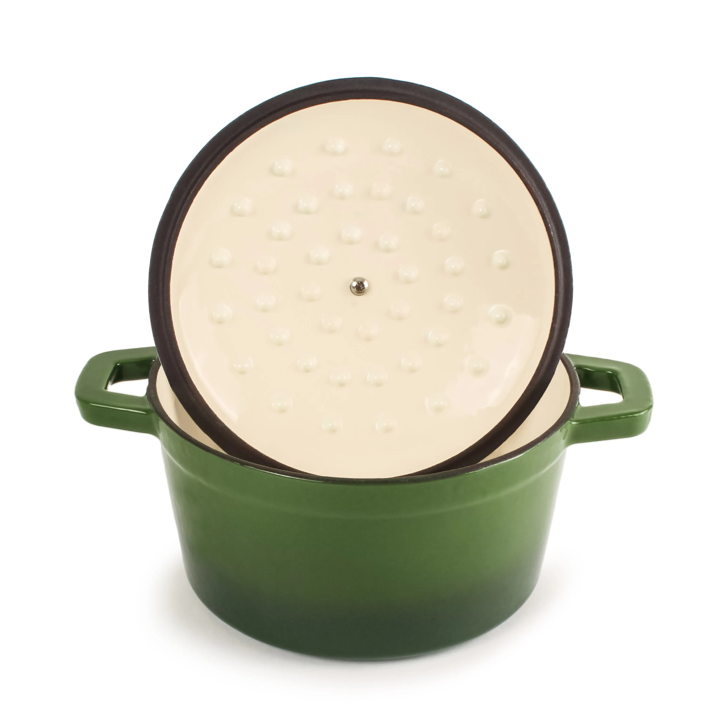 BergHOFF Neo 3pc Cast Iron Cookware Set, Grill Pan & Round Dutch Oven, Green