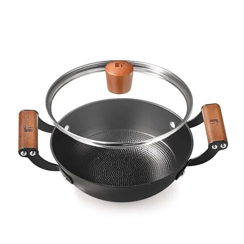 Bergner Odin 28 cm Cast Iron Kadai/Kadhai with Glass Lid, 3.3 L Capacity