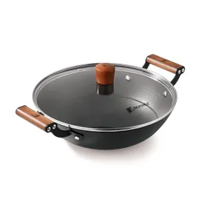 Bergner Odin 28 cm Cast Iron Kadai/Kadhai with Glass Lid, 3.3 L Capacity