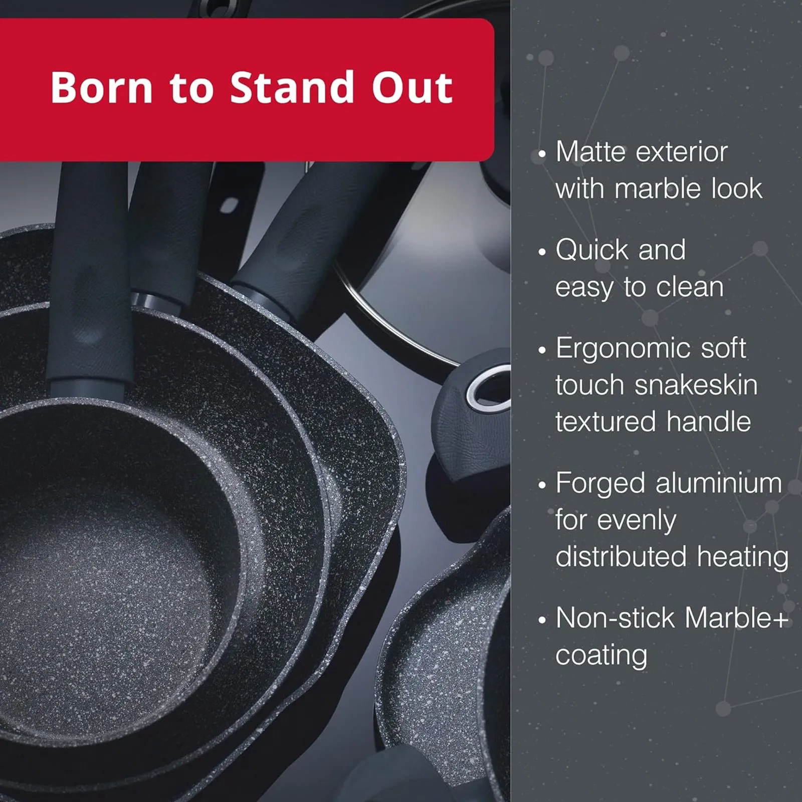 Bergner Orion 5 Piece Black Aluminium Cookware Set