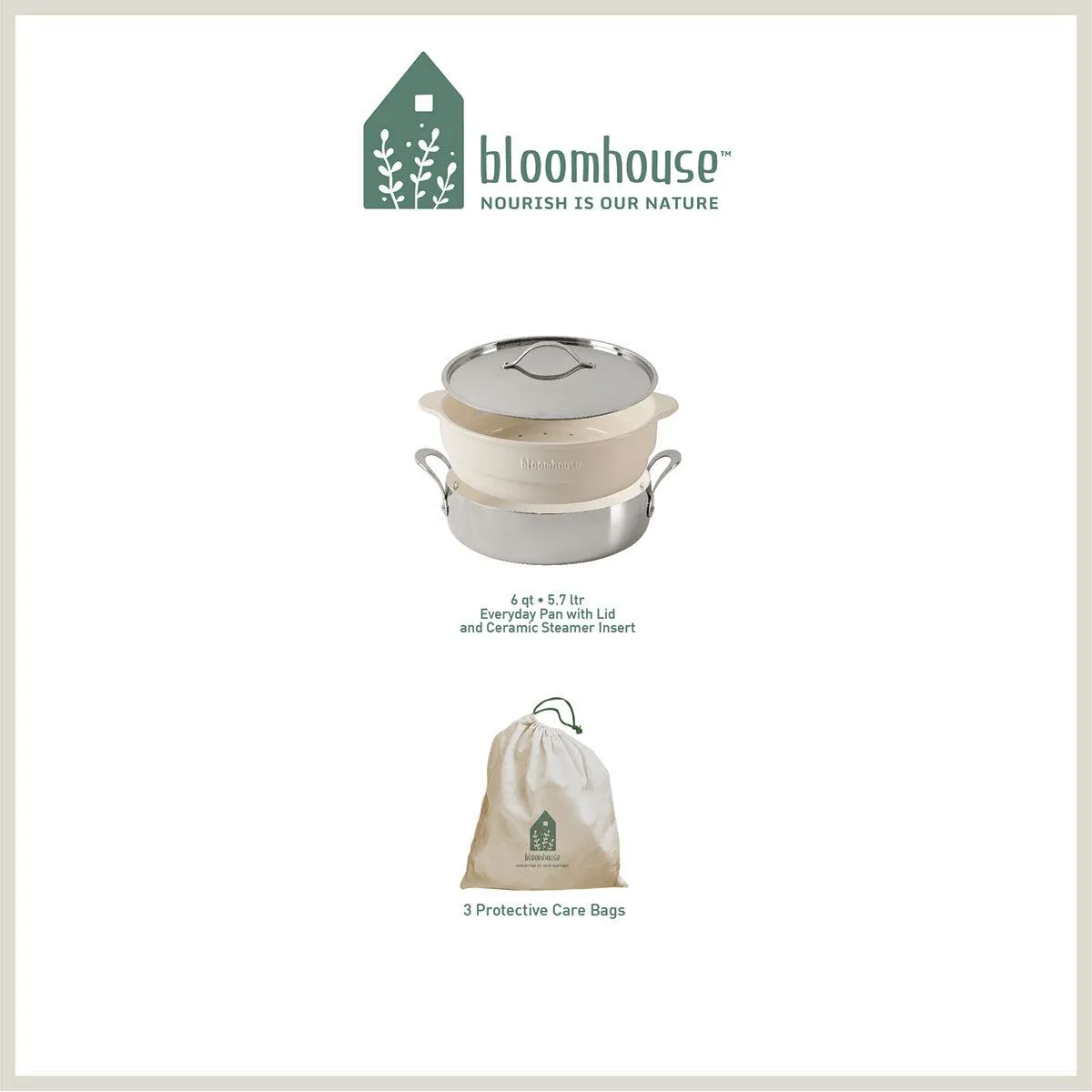 Bloomhouse 3-Piece Tri-Ply Stainless Steel Everyday Cookware Set