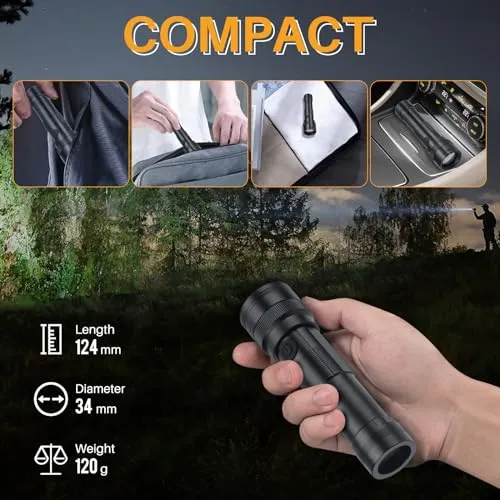 BORUIT ST12 Mini LED Flashlight for Home Camping Emergency with 90000LM, 4 Modes Zoomable Beam, Waterproof - Small Handheld Flashlights Powerful Bright Rechargeable Pocket Flash Light