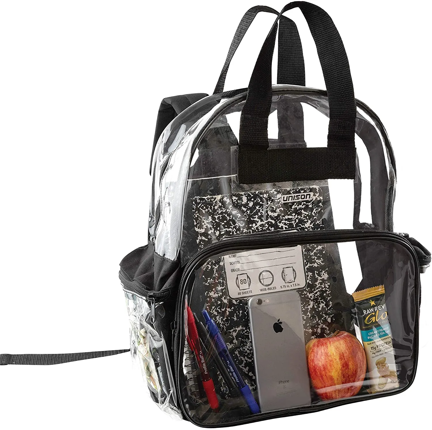 Clear Backpack Security Approved - Reinforced Straps & Front Accessory Pocket 12.5" x 5" x 13"