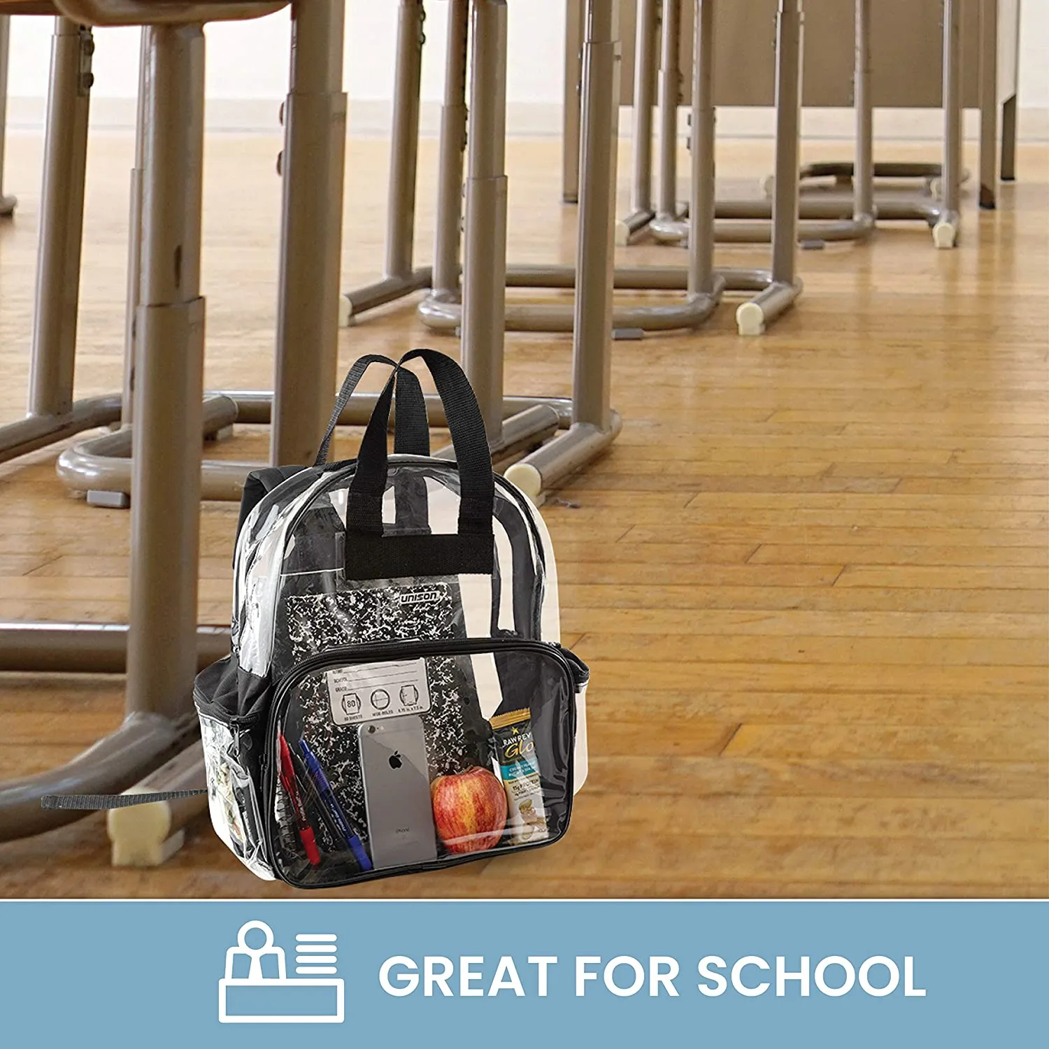Clear Backpack Security Approved - Reinforced Straps & Front Accessory Pocket 12.5" x 5" x 13"