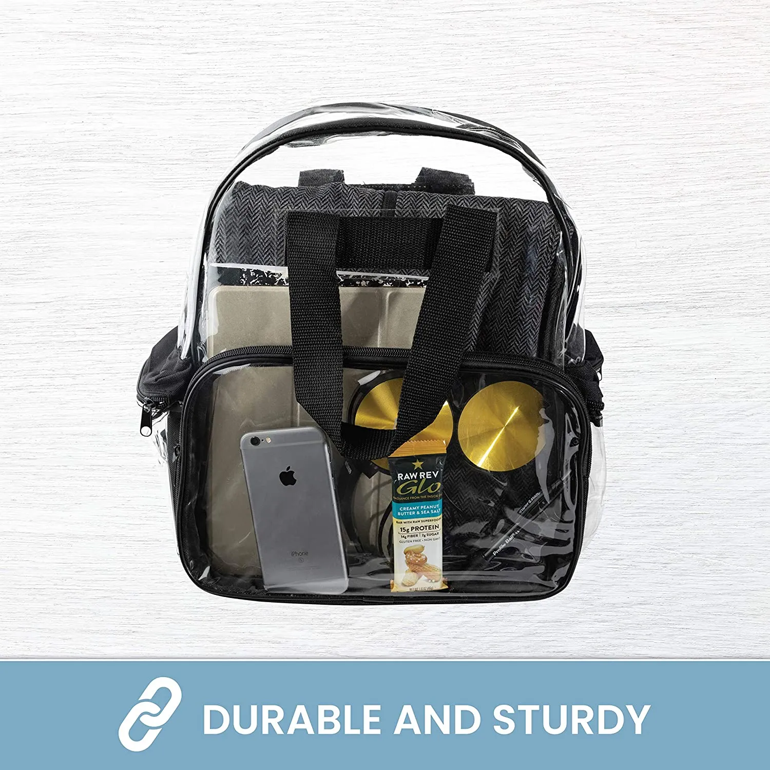 Clear Backpack Security Approved - Reinforced Straps & Front Accessory Pocket 12.5" x 5" x 13"