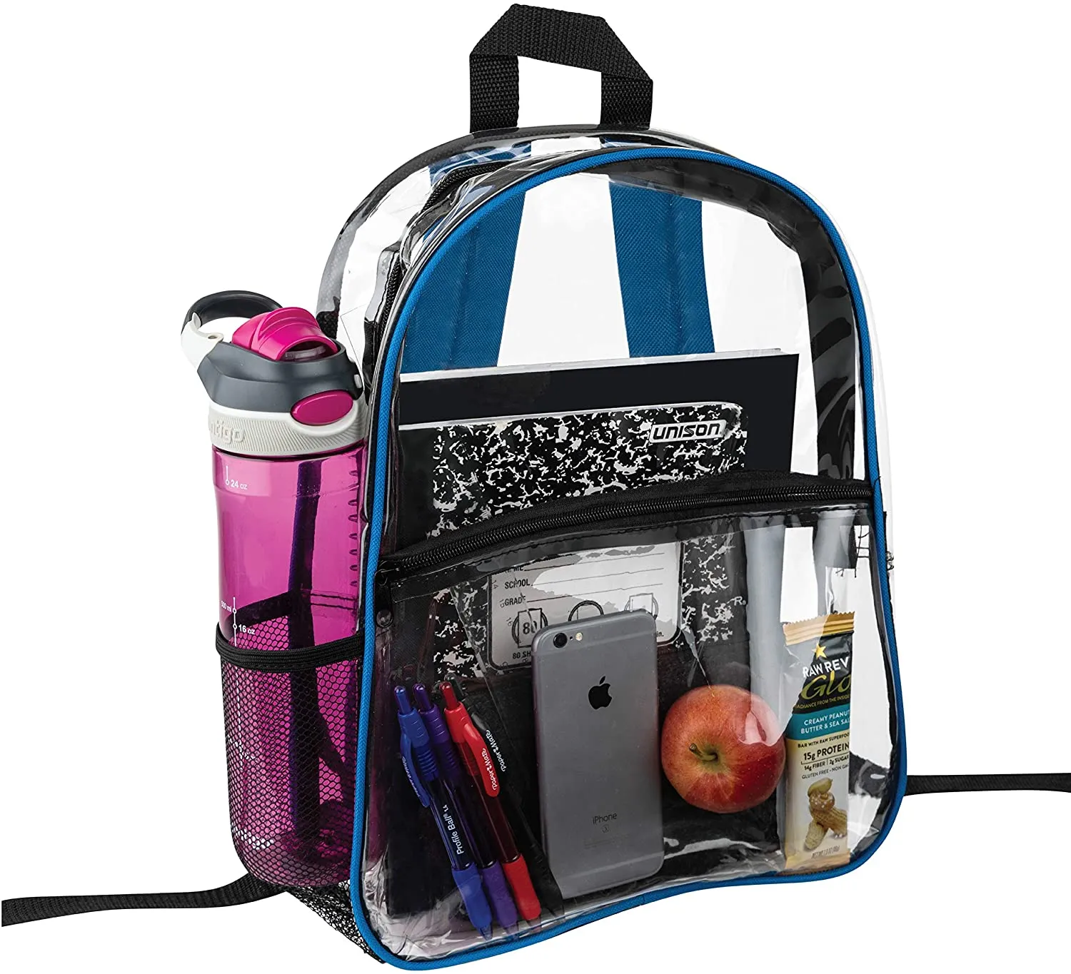 Clear Backpack Security Approved - Reinforced Straps & Front Accessory Pocket 12.5" x 5" x 13"