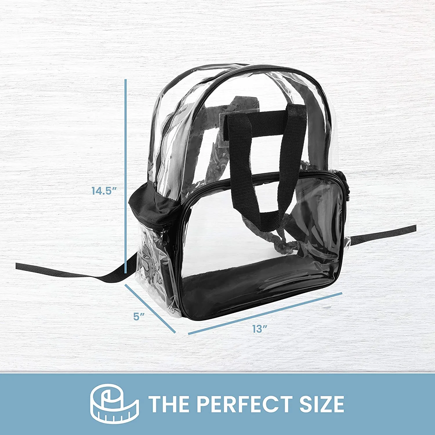 Clear Backpack Security Approved - Reinforced Straps & Front Accessory Pocket 12.5" x 5" x 13"