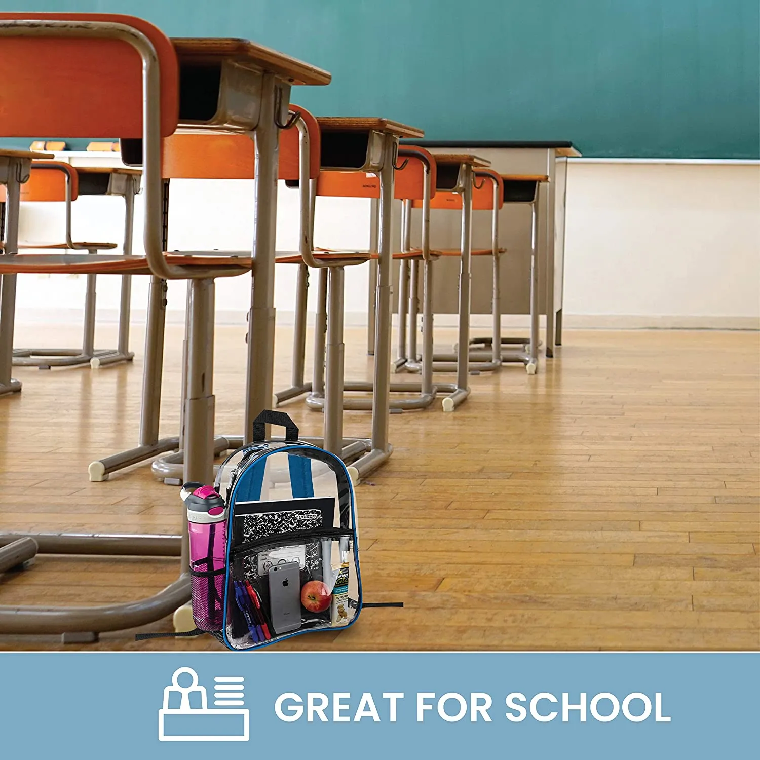 Clear Backpack Security Approved - Reinforced Straps & Front Accessory Pocket 17" x 4.5" x 12"