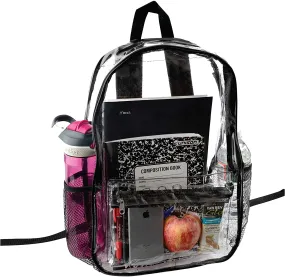 Clear Backpack Security Approved - Reinforced Straps & Front Accessory Pocket 17" x 4.5" x 12"