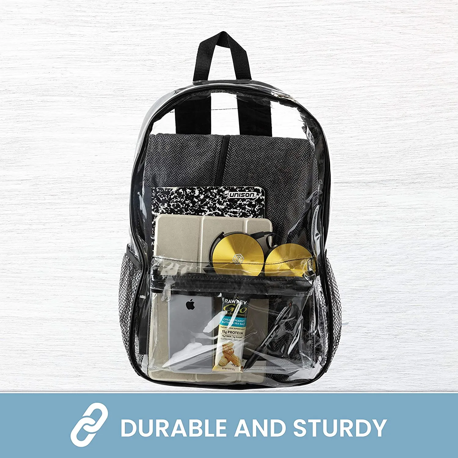 Clear Backpack Security Approved - Reinforced Straps & Front Accessory Pocket 17" x 4.5" x 12"