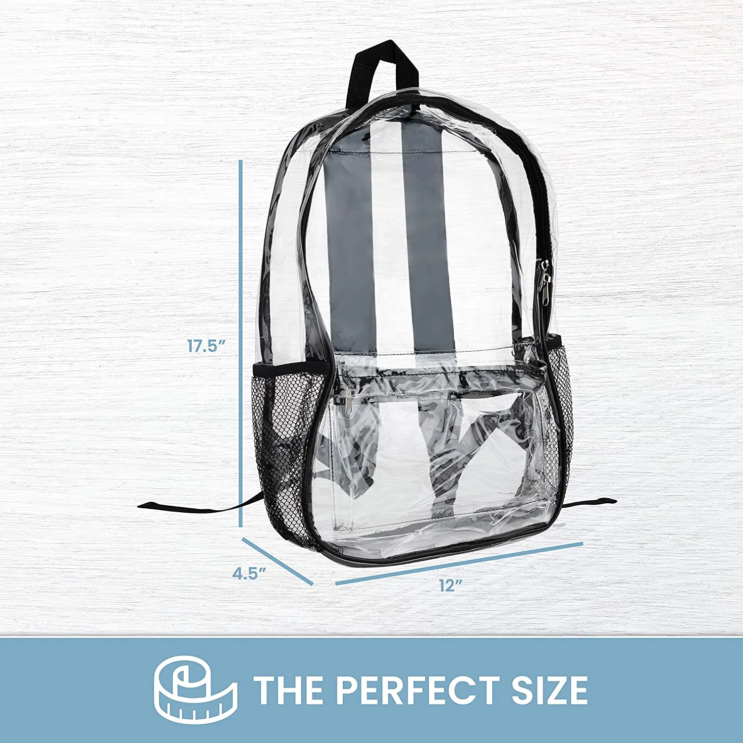 Clear Backpack Security Approved - Reinforced Straps & Front Accessory Pocket 17" x 4.5" x 12"