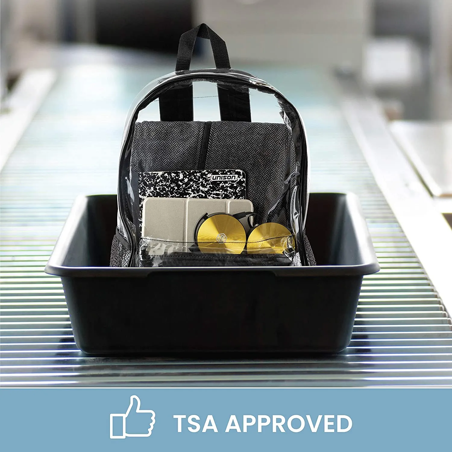 Clear Backpack Security Approved - Reinforced Straps & Front Accessory Pocket 17" x 4.5" x 12"