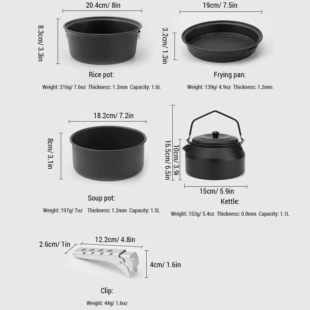 Cooking Pots Pans Kettle Set Lightweight Portable Camping Cookware Mess Kit for Camping Hiking Picnic