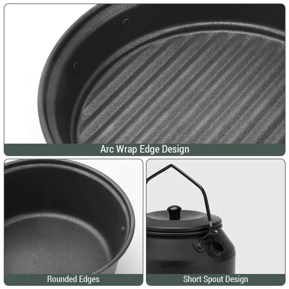 Cooking Pots Pans Kettle Set Lightweight Portable Camping Cookware Mess Kit for Camping Hiking Picnic