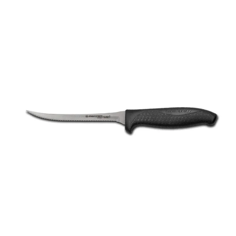 Dexter Russell SGL155NSCB-PCP SofGrip 5 1/2" Scalloped Utility Knife Black Handle 24303B