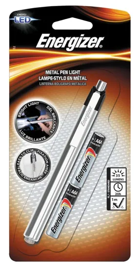 Energizer PLED23AEH LED Penlight, AAA Battery, 11 Lumens Lumens, 27 m Beam Distance, 16 hr Run Time, Silver :CD: QUANTITY: 1