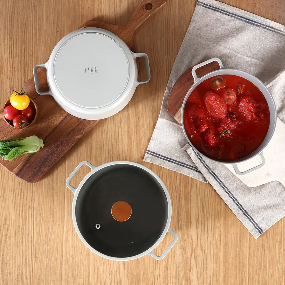 FIKA Reserve 4.9QT Deep Stock Pot – Large Non-Toxic Ceramic Pot with Glass Lid
