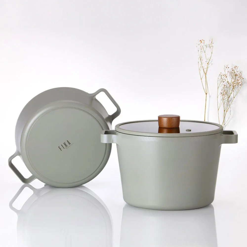 FIKA Reserve 4.9QT Deep Stock Pot – Large Non-Toxic Ceramic Pot with Glass Lid