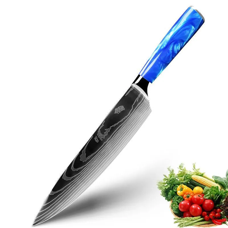 Household Chef Knife Knife Set With Light Blue Resin Handle