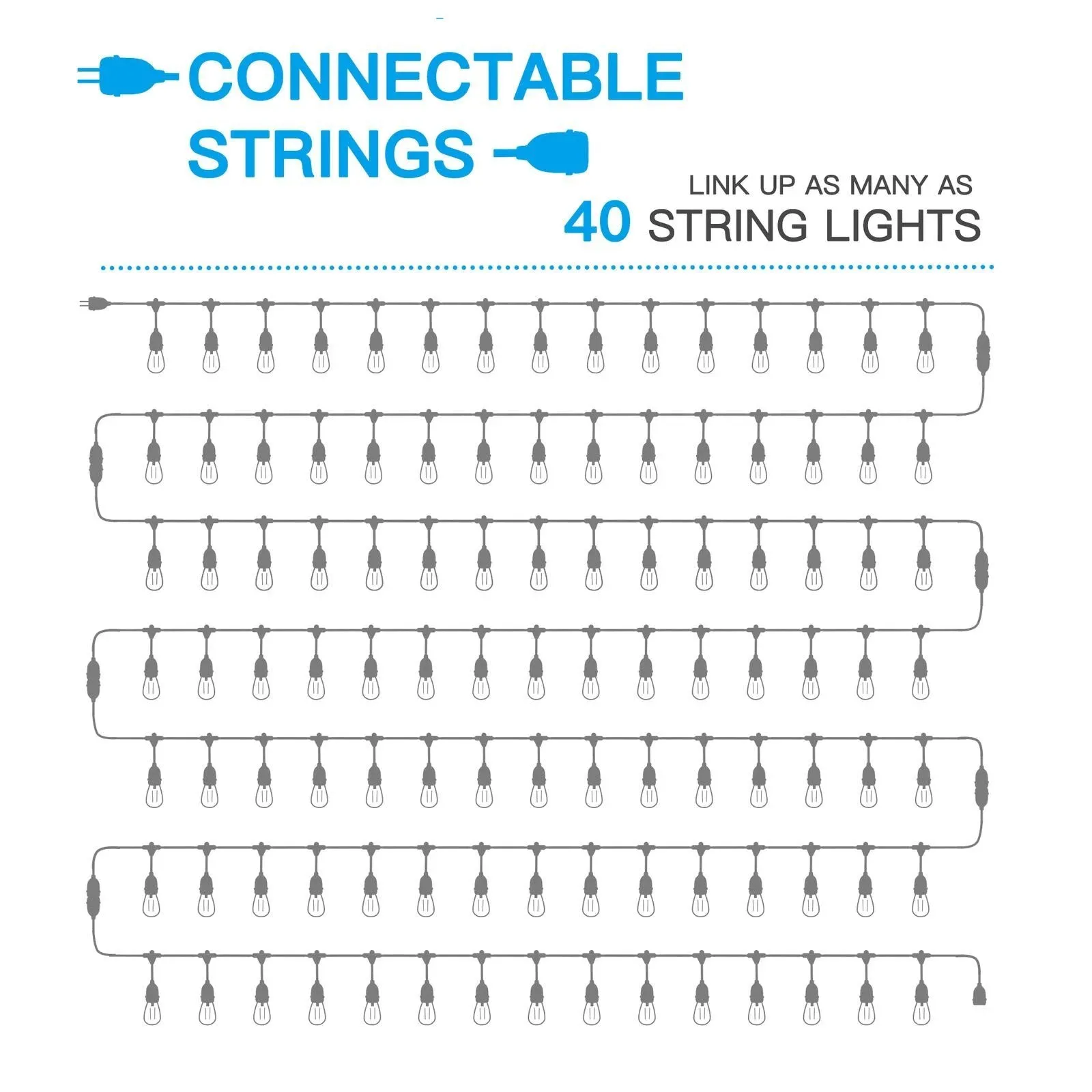 LED 15x S14 Bulbs Globe String Lights Commercial Grade Patio Outdoor Garden