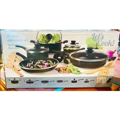 Linsan 26- Piece Aluminum Cookware Set Dishwasher Safe & Non-stick