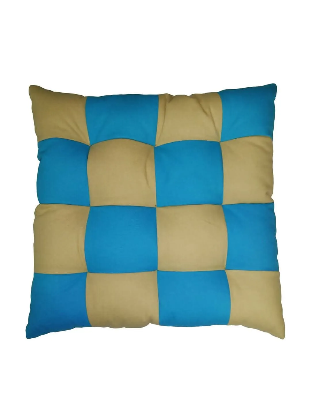 Lushomes Chair Pads, Beige and Blue, Reversible, driver seat cushion for car, dining chair cushion, cushion for car, tie up cushions for chairs, Cotton cushion (15 Inch x15 Inch, 9 Knots, 1 Pc)
