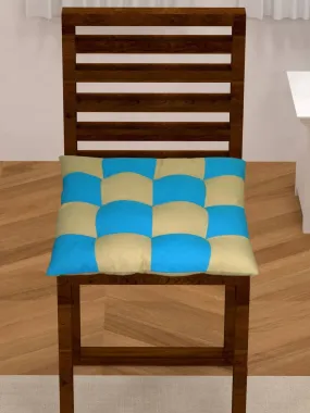 Lushomes Chair Pads, Beige and Blue, Reversible, driver seat cushion for car, dining chair cushion, cushion for car, tie up cushions for chairs, Cotton cushion (15 Inch x15 Inch, 9 Knots, 1 Pc)