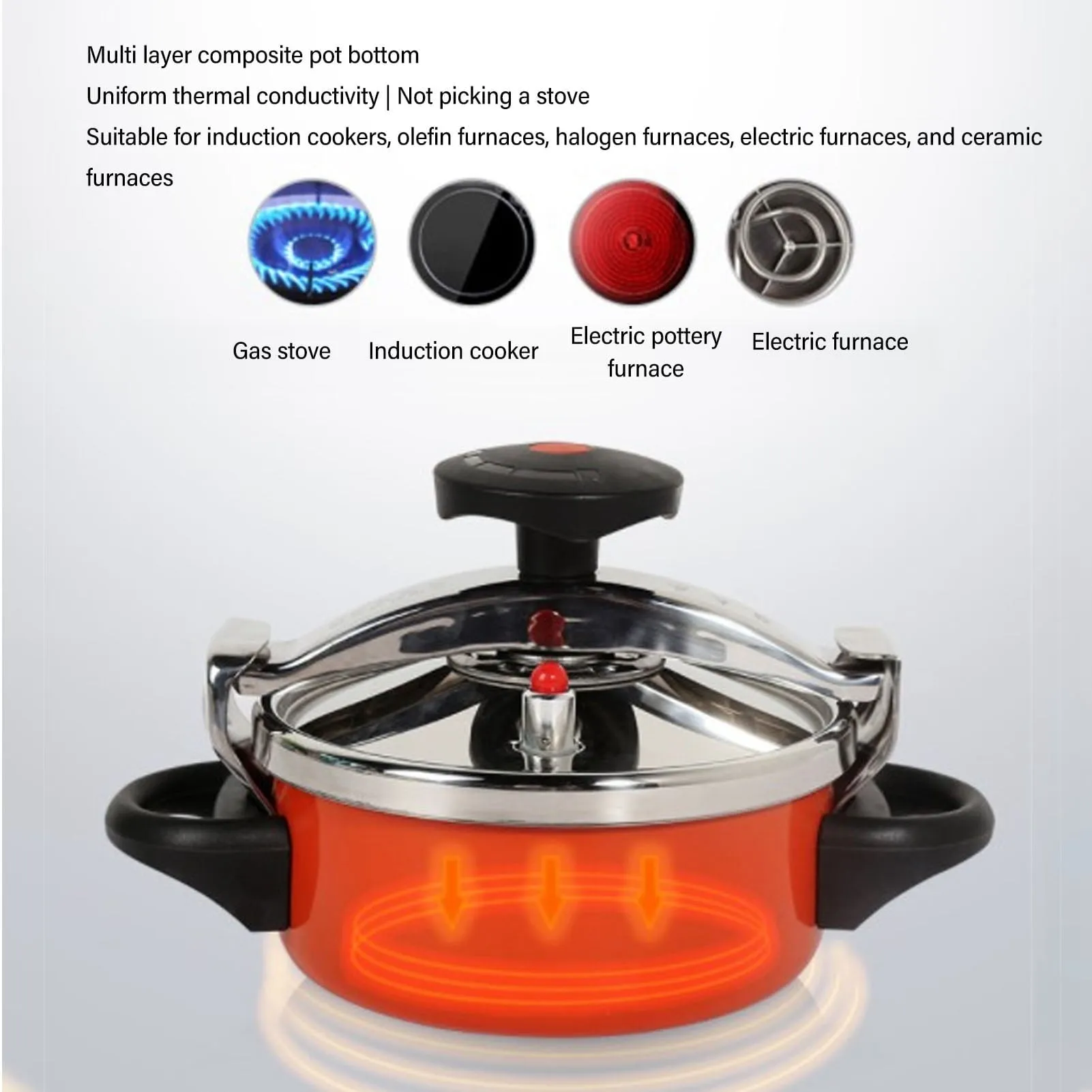 Mini Pressure Cooker, 2L Fast Cooking Stainless Steel Pressure Cooker Explosion Protection For Gas Stoves
