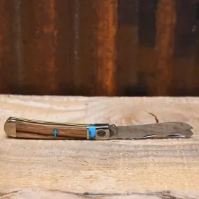 Moore Maker Trapper 4 1/8" Two Blade withTurquoise Cross Inlay