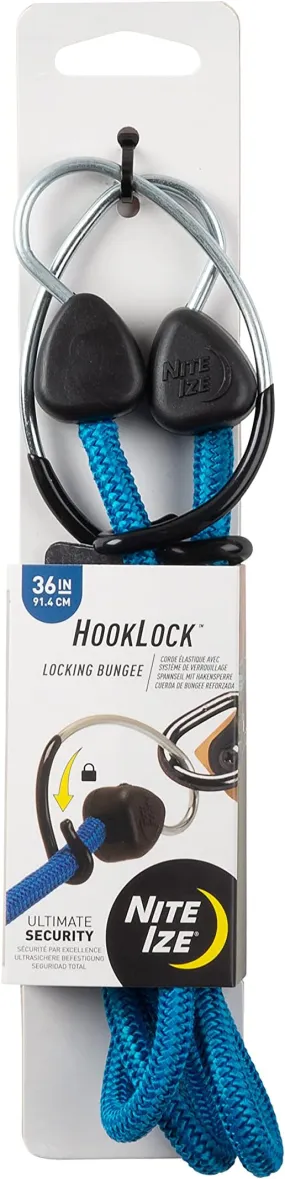 Nite Ize HookLock, Premium Steel Locking Hook Bungee Cord, 36 Inch, Blue