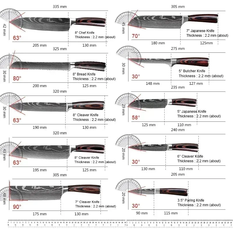 Professional Kitchen Knives Chef Cleaver Meat Wood Handle Japanese Knife Slicing Bread Fruit Fish BBQ Butcher Boning Knife Set