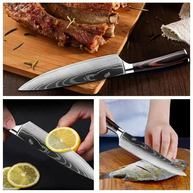Professional Kitchen Knives Chef Cleaver Meat Wood Handle Japanese Knife Slicing Bread Fruit Fish BBQ Butcher Boning Knife Set
