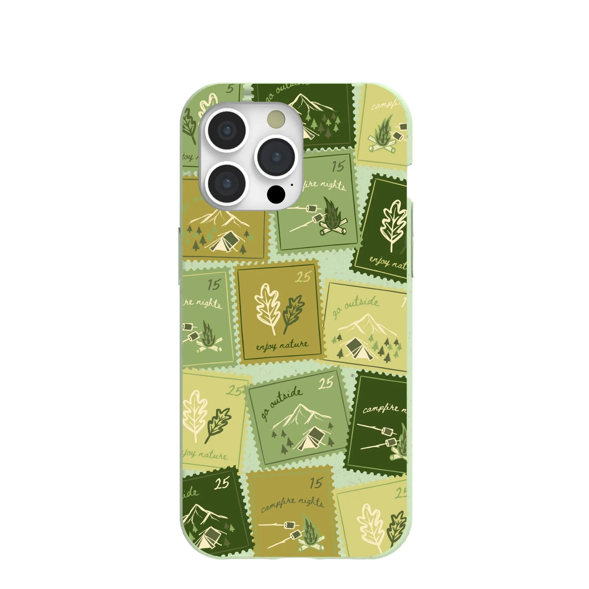 Sage Green Camp Stamps iPhone 15 Pro Max Case