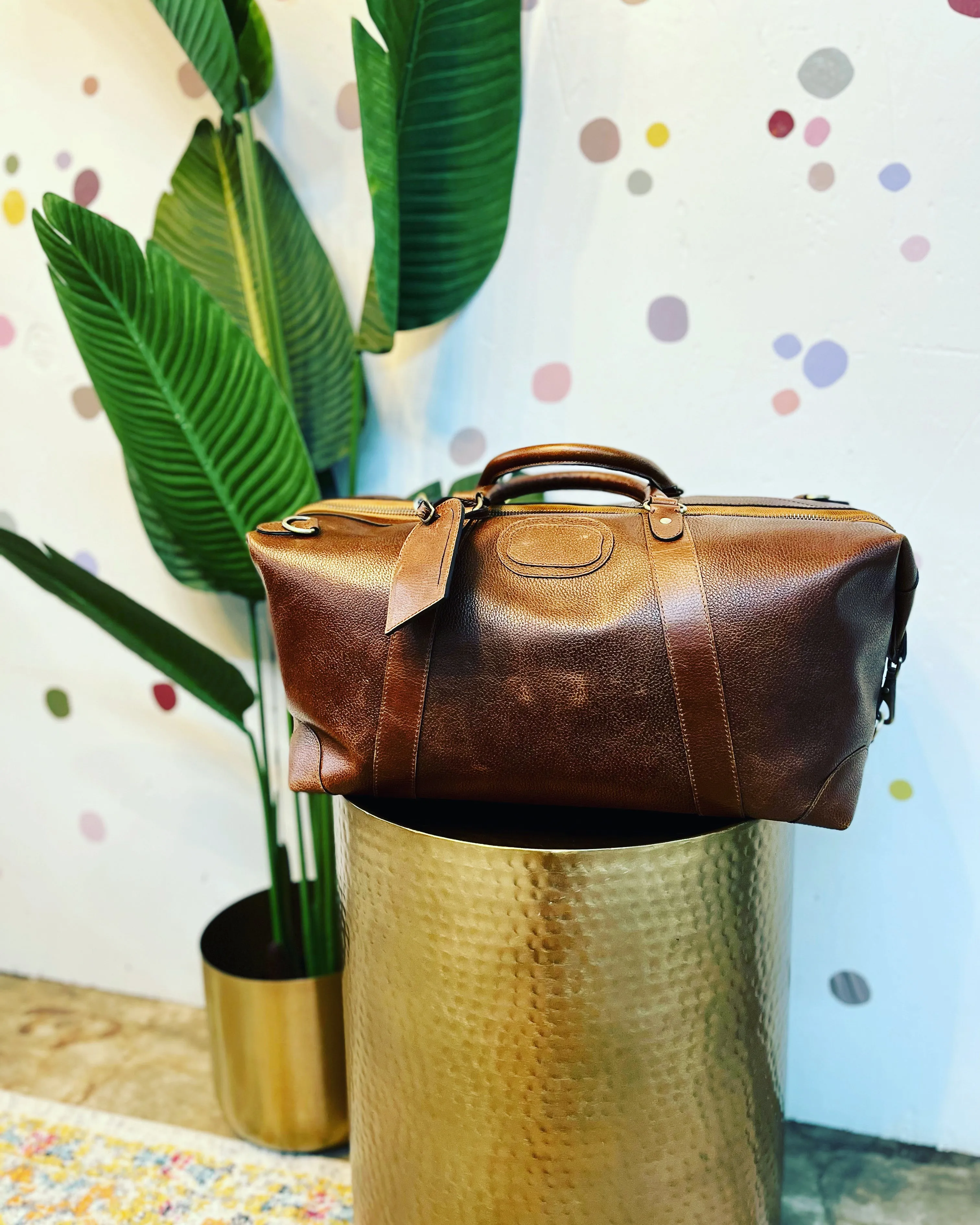 Warm Saddle Brown Cowhide Duffel Bag