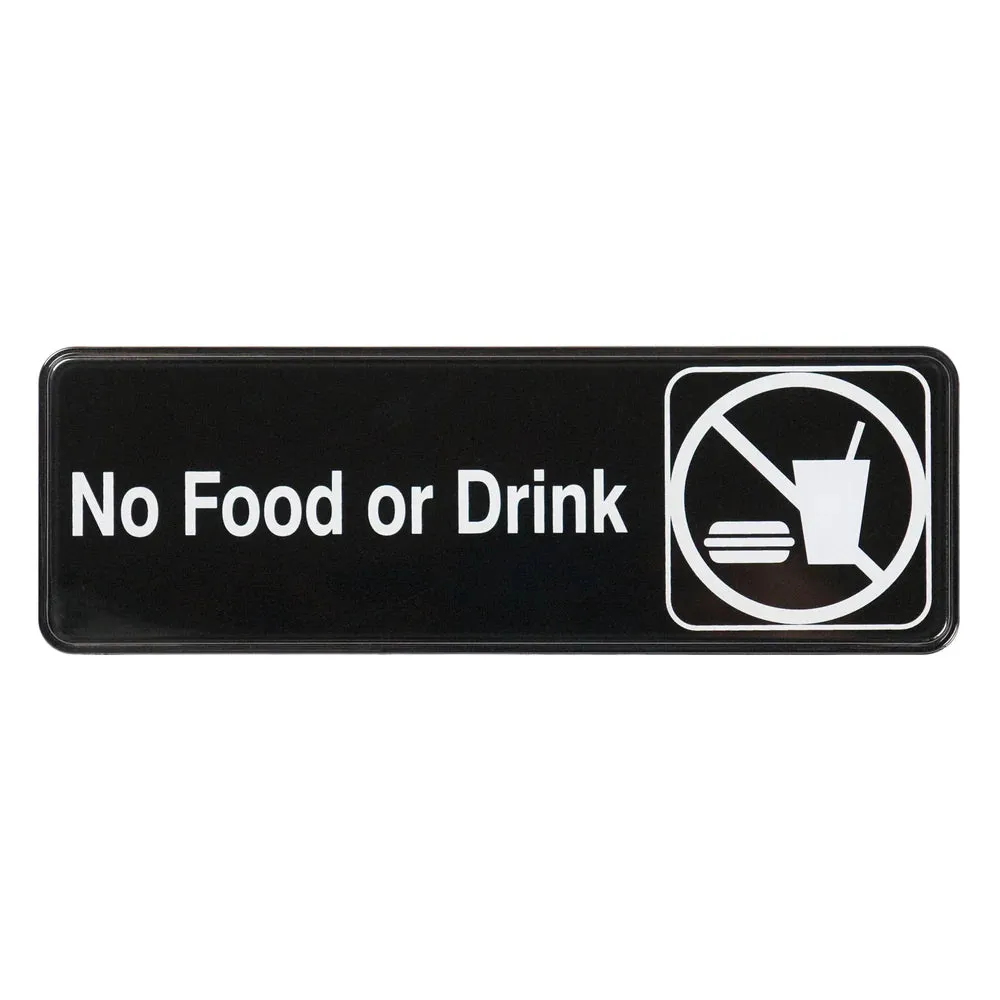 Winco SGN-333 Information Sign, "No Food or Drink", 3" x 9", Black